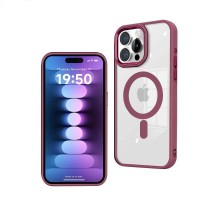 Чехол-накладка J-Case MagSafe для iPhone 15 (Бордовый-прозрачный)