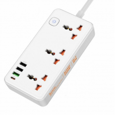 Сетевой фильтр HOCO AC8A 2500W PD30W/QC3.0, Type-C+3xUSB-A+3x220V 1.5м (Белый)
