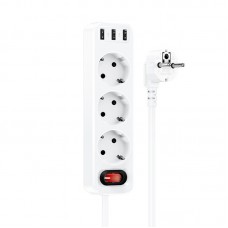 Сетевой фильтр HOCO NS2 3xUSB-A(5V;2.4A)/3x220V (белый)