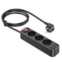 Сетевой фильтр HOCO NS2 3xUSB-A(5V;2.4A)/3x220V (черный)