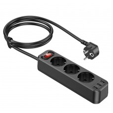 Сетевой фильтр HOCO NS2 3xUSB-A(5V;2.4A)/3x220V (черный)